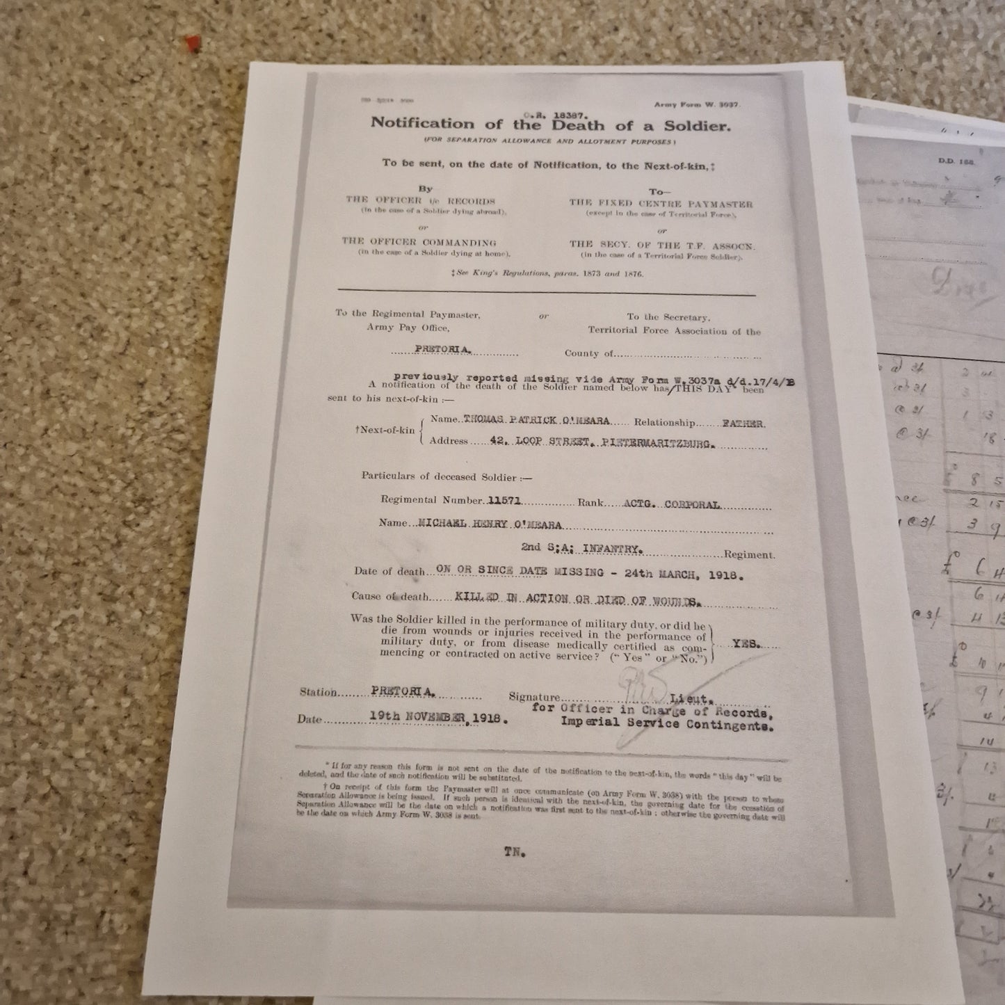 2nd South African Infantry - KIA German Spring Offensive 1918 - WW1 Bilingual Victory Medal