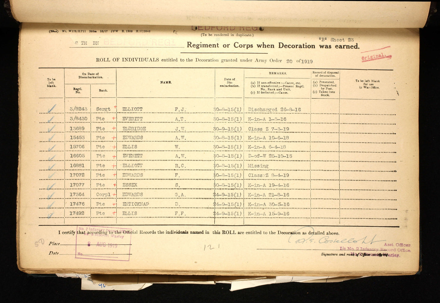 Bedfordshire Regiment KIA 1918 WW1 British Medal Trio Pte. Ellis from Hertfordshire