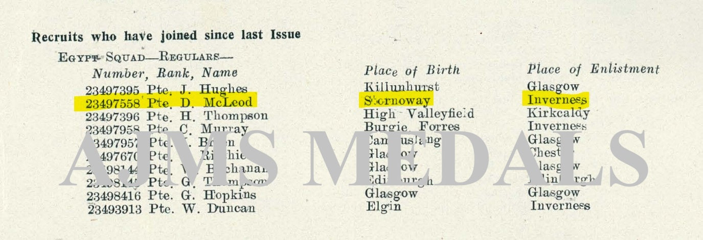 Queen's Own Cameron Highlanders - Arabian Peninsula GSM - Pte. McLeod - From Stornoway