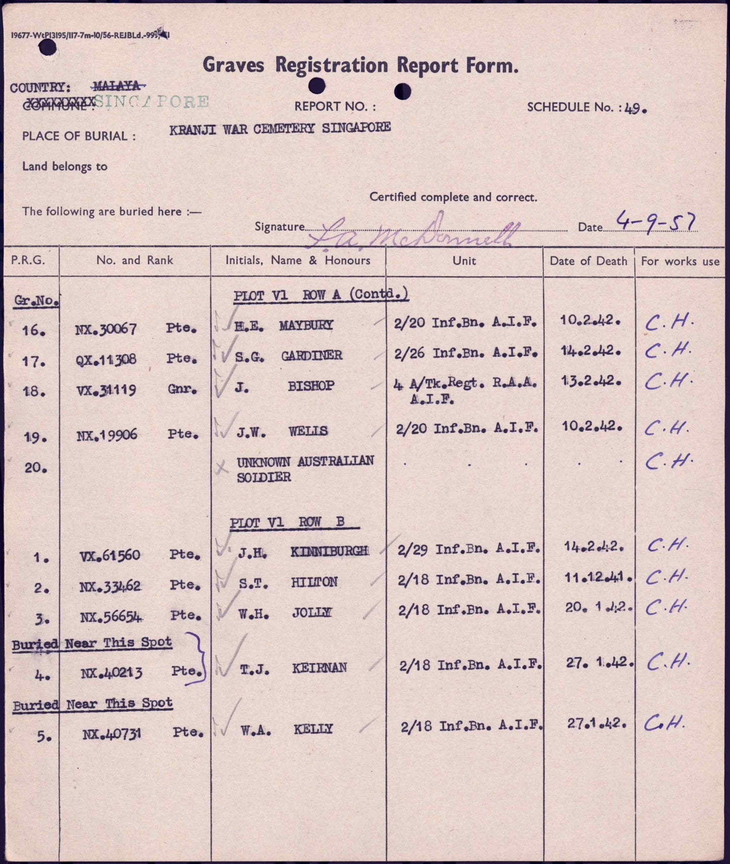 WW2 Australia Service Medal KIA Malaya/Singapore 1942 Pte. 2/18th Bn. From India