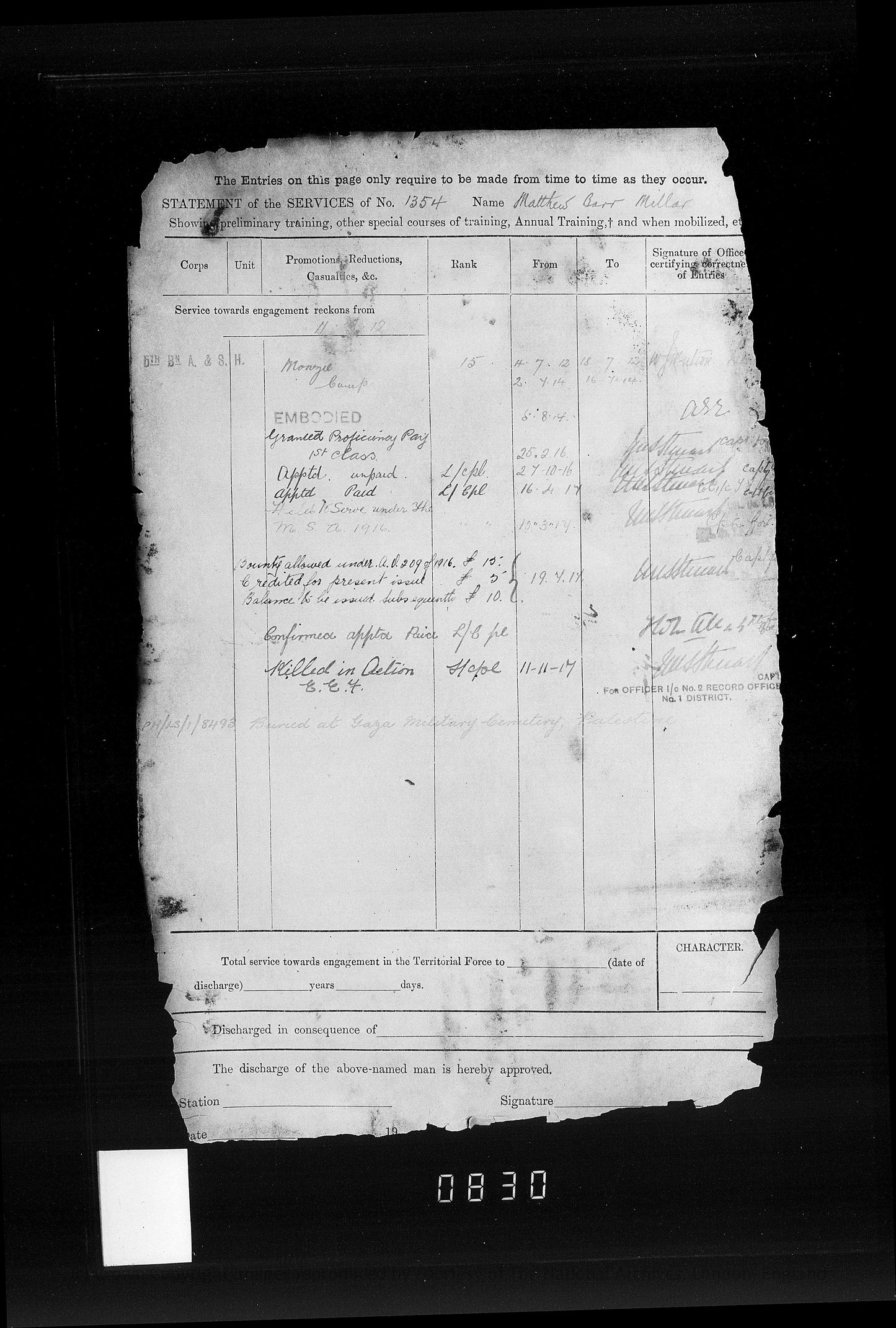 5th Bn. Argyll & Sutherland Highlanders – Killed in Action Palestine 1917 – WW1 Medal Trio & ID Bracelet – From Greenock