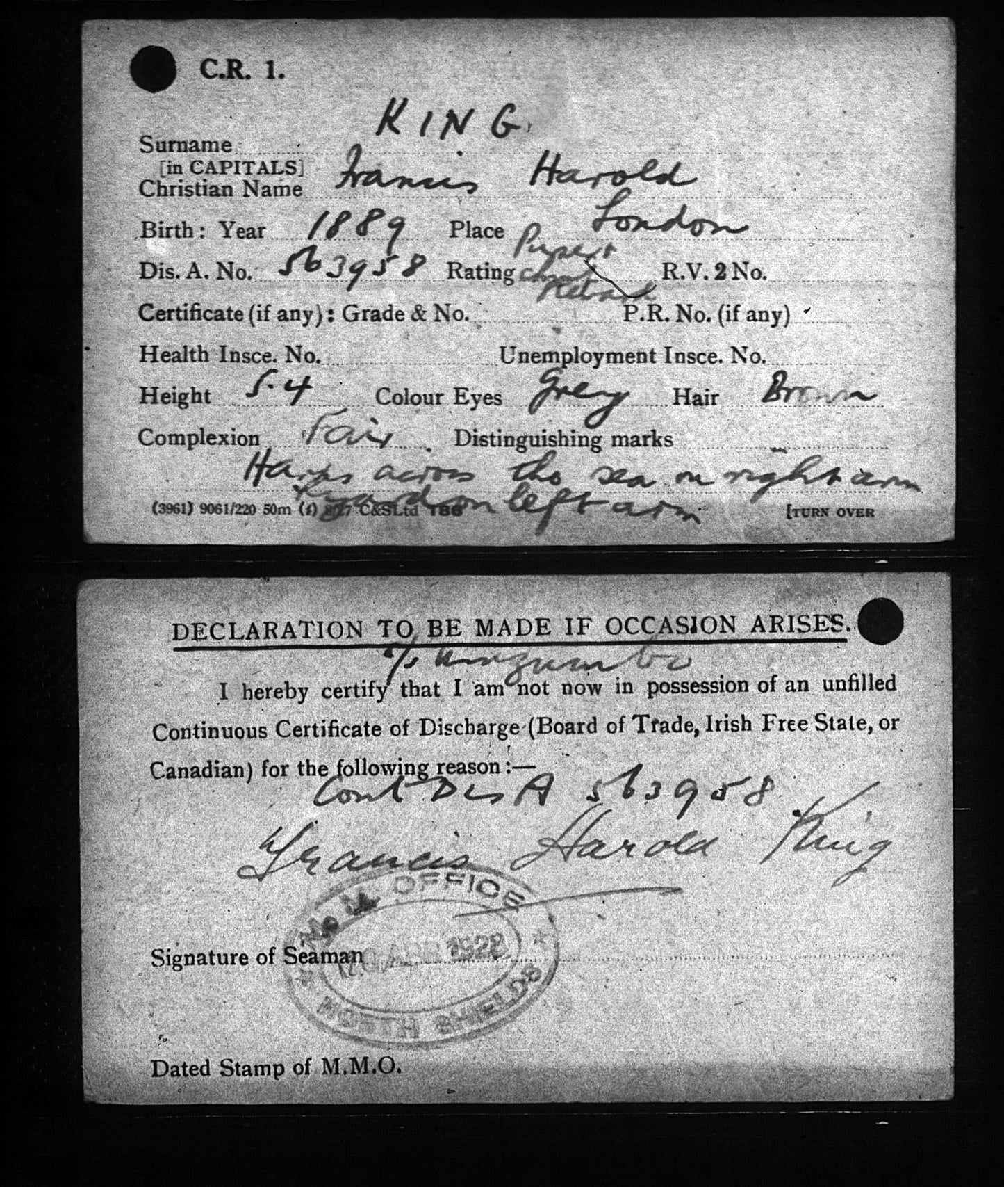 Mercantile Marine WW1 British Medal Pair Francis KING Chief Steward From London