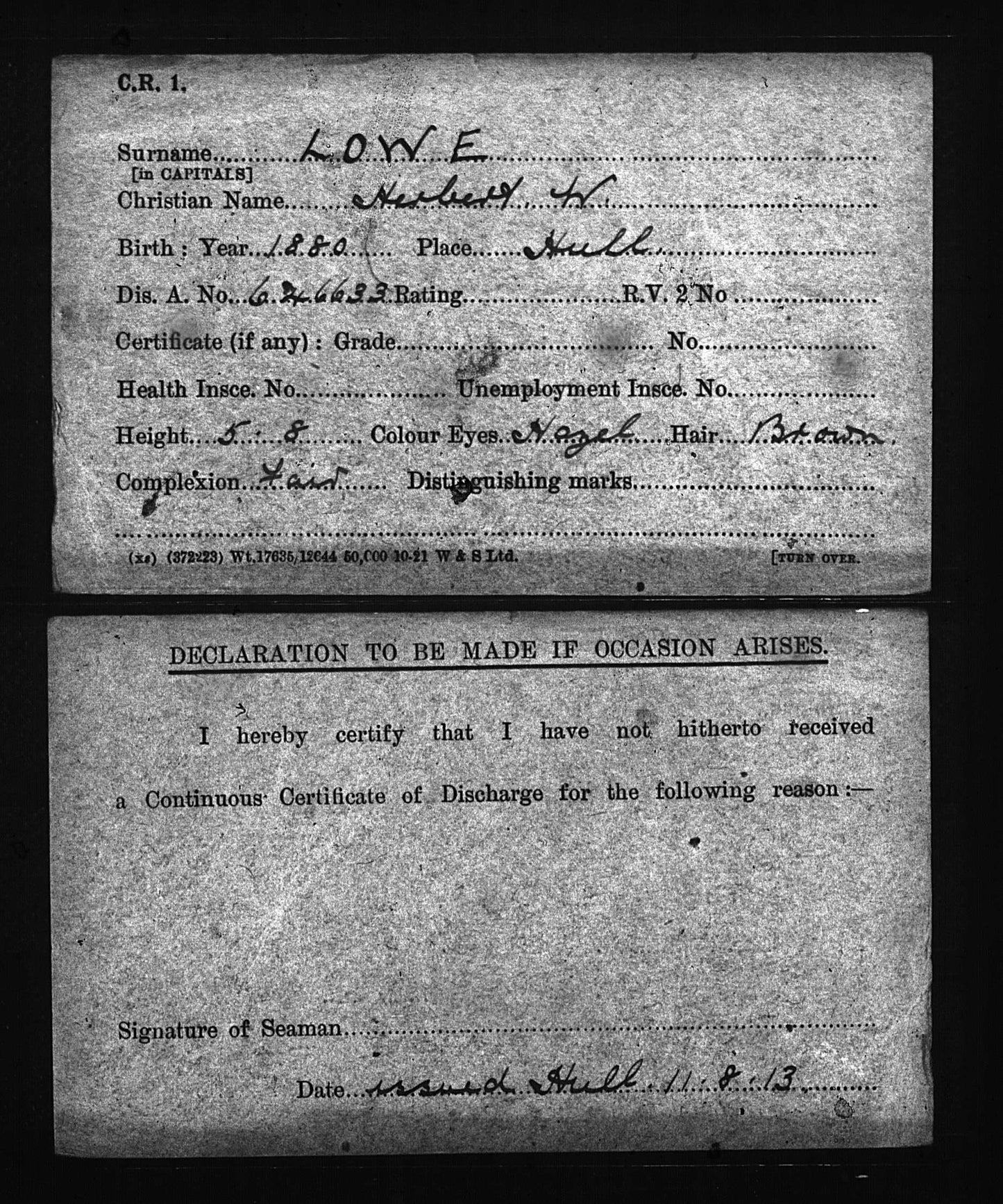 Mercantile Marine WW1 British Medal Pair Herbert LOWE Chief Steward From Hull