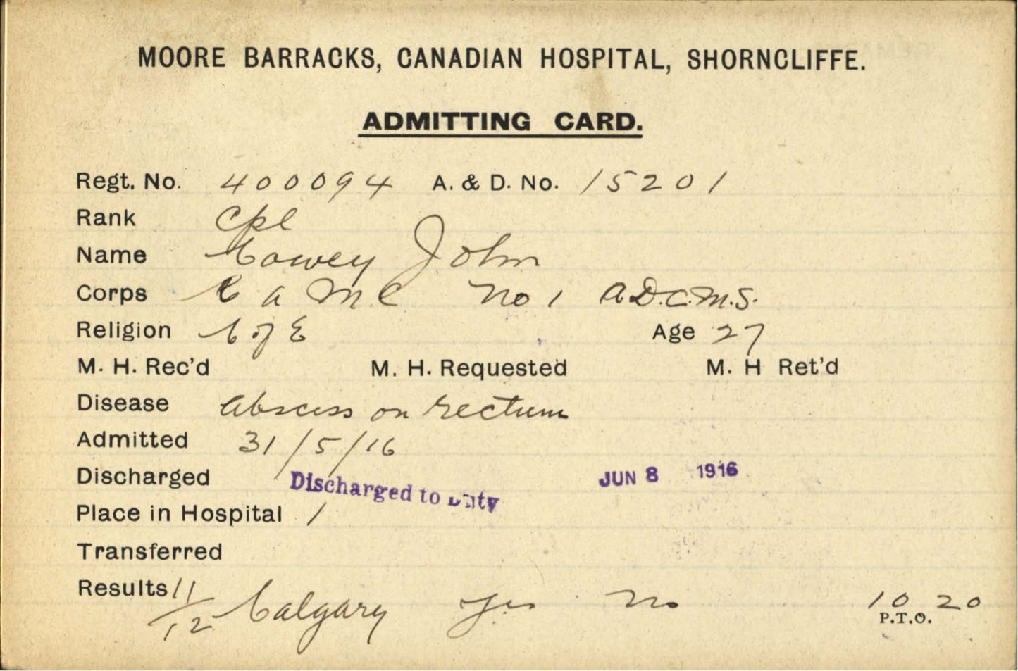 Canadian Army Medical Corps CAMC WW1 Victory Medal from Sunderland lived Calgary