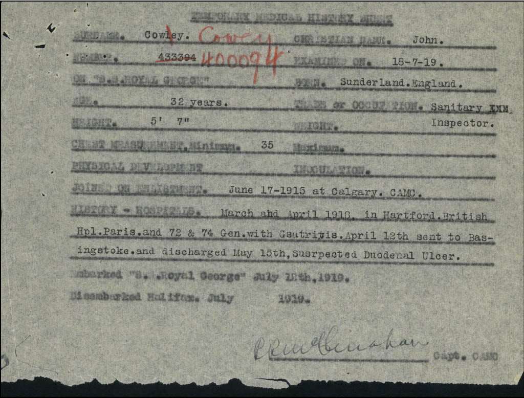 Canadian Army Medical Corps CAMC WW1 Victory Medal from Sunderland lived Calgary