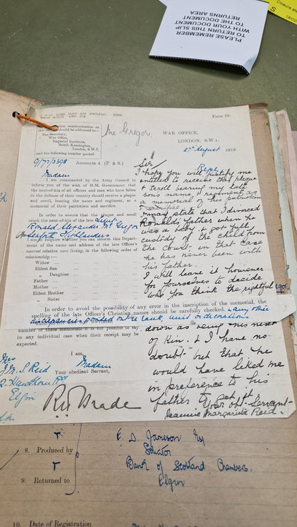 6th Bn. Seaforth Highlanders Officer - Killed in Action April 1918 - WW1 Memorial Plaque - From Elgin, Moray