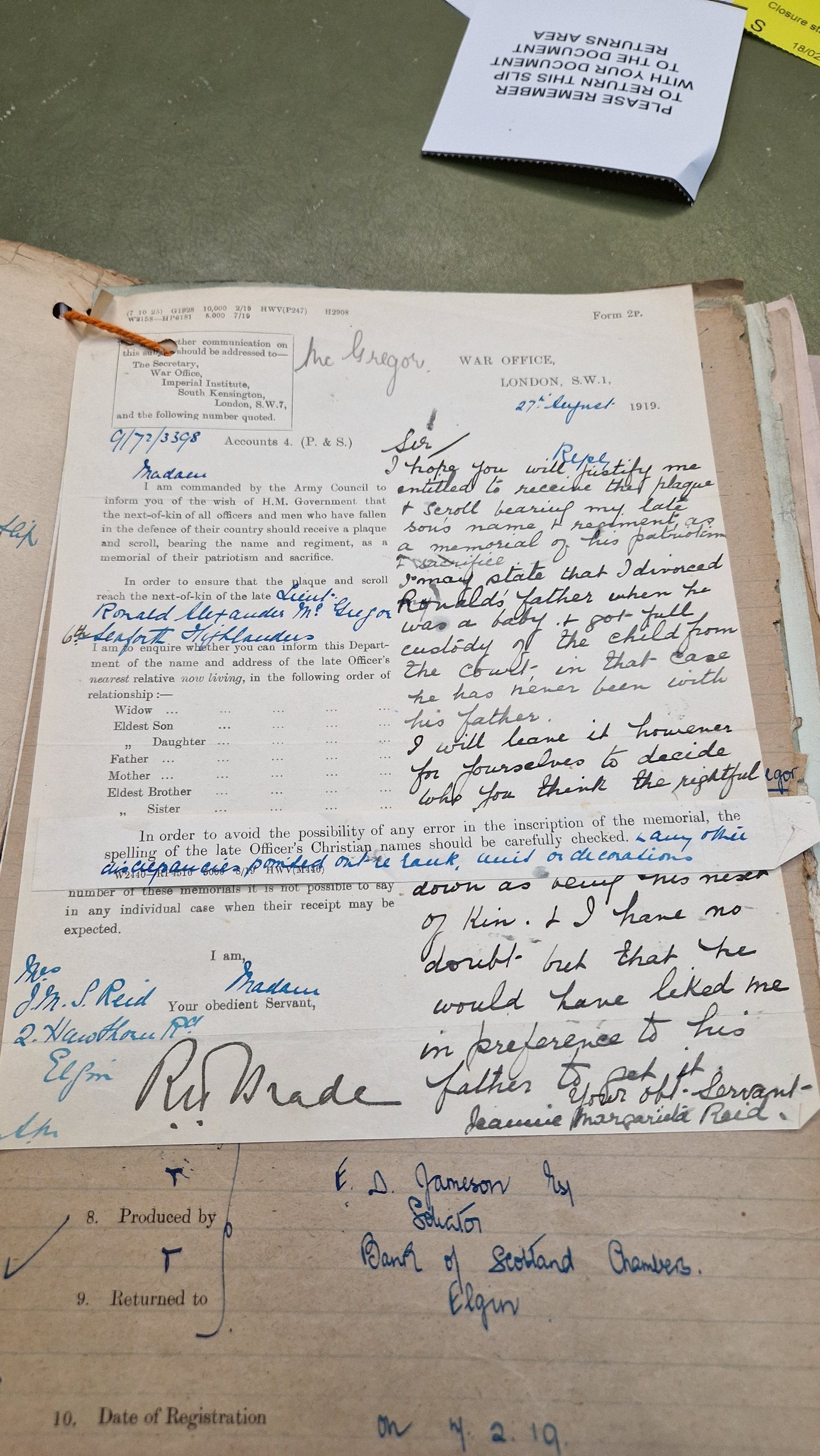 6th Bn. Seaforth Highlanders Officer - Killed in Action April 1918 - WW1 Memorial Plaque - From Elgin, Moray