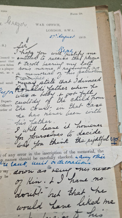 6th Bn. Seaforth Highlanders Officer - Killed in Action April 1918 - WW1 Memorial Plaque - From Elgin, Moray