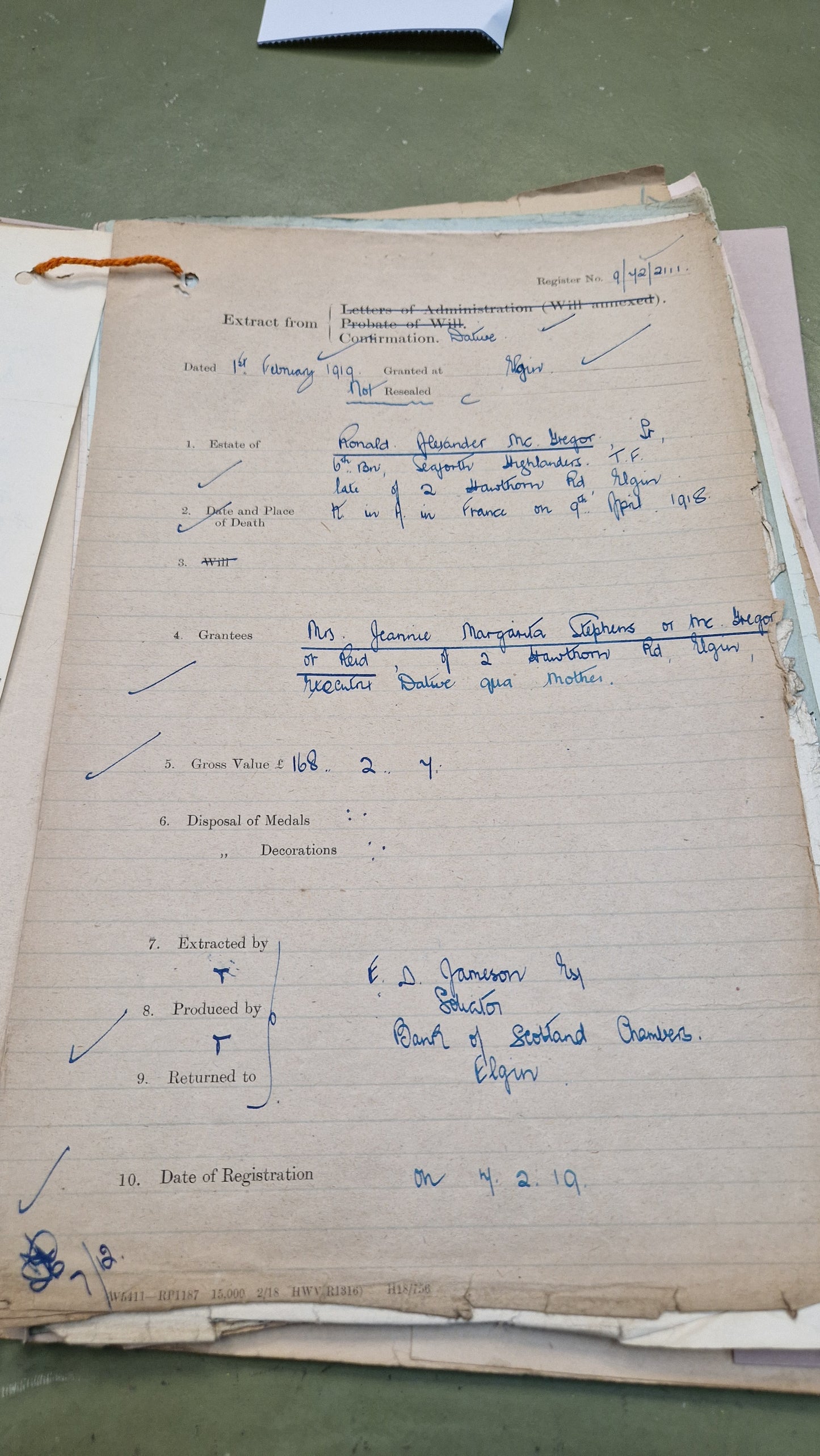 6th Bn. Seaforth Highlanders Officer - Killed in Action April 1918 - WW1 Memorial Plaque - From Elgin, Moray