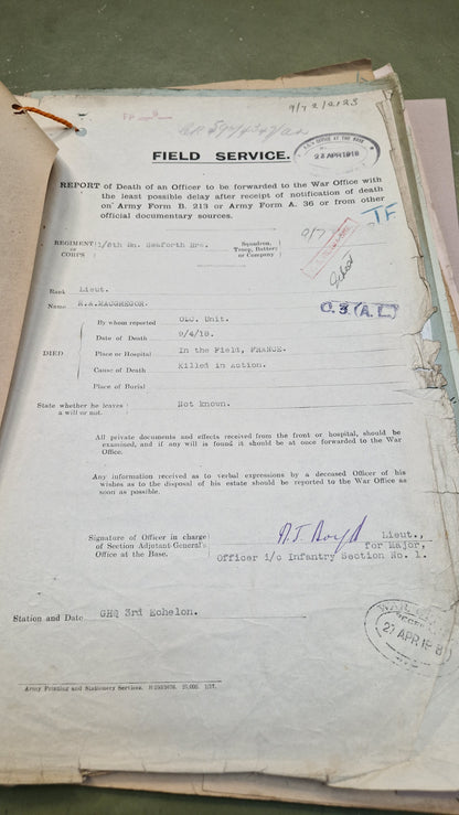 6th Bn. Seaforth Highlanders Officer - Killed in Action April 1918 - WW1 Memorial Plaque - From Elgin, Moray