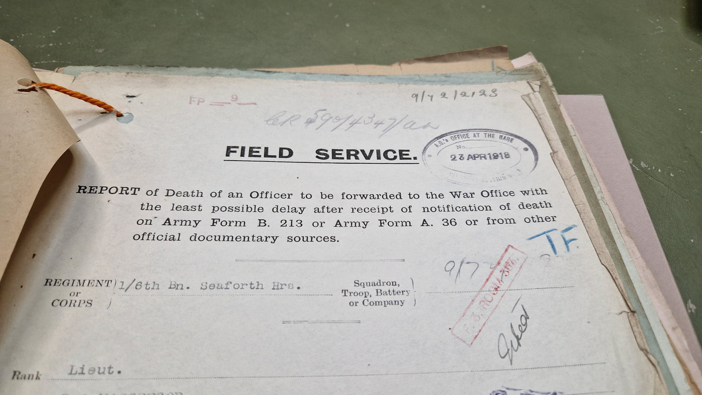 6th Bn. Seaforth Highlanders Officer - Killed in Action April 1918 - WW1 Memorial Plaque - From Elgin, Moray