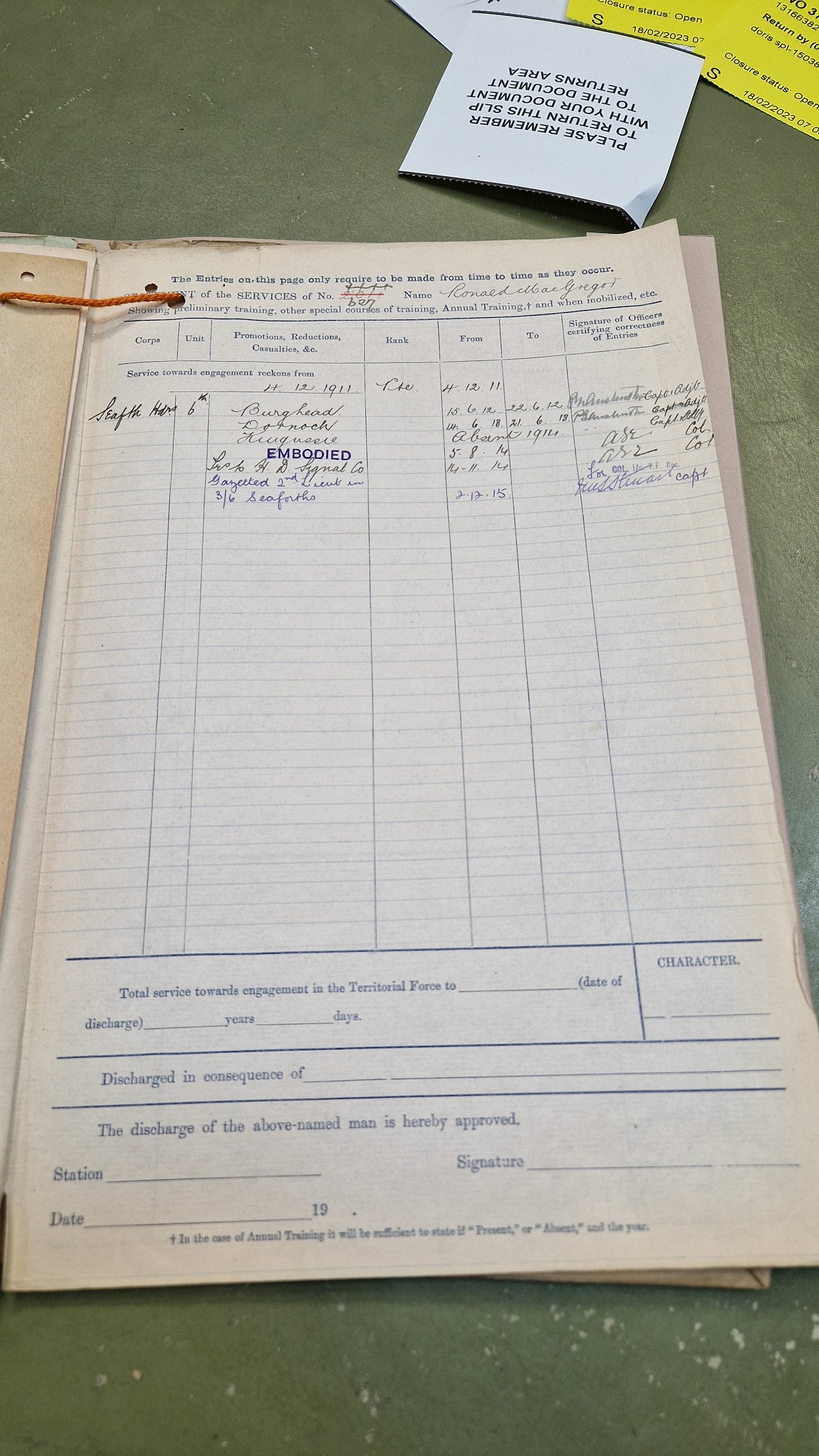 6th Bn. Seaforth Highlanders Officer - Killed in Action April 1918 - WW1 Memorial Plaque - From Elgin, Moray