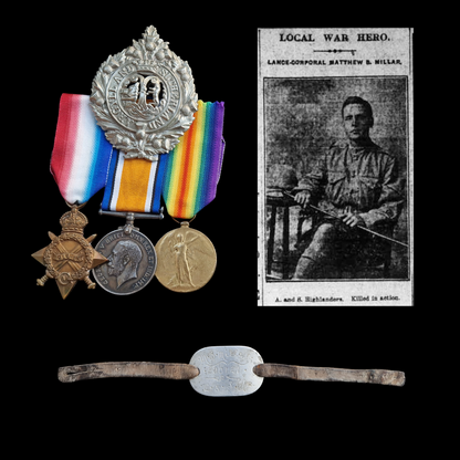 5th Bn. Argyll & Sutherland Highlanders – Killed in Action Palestine 1917 – WW1 Medal Trio & ID Bracelet – From Greenock