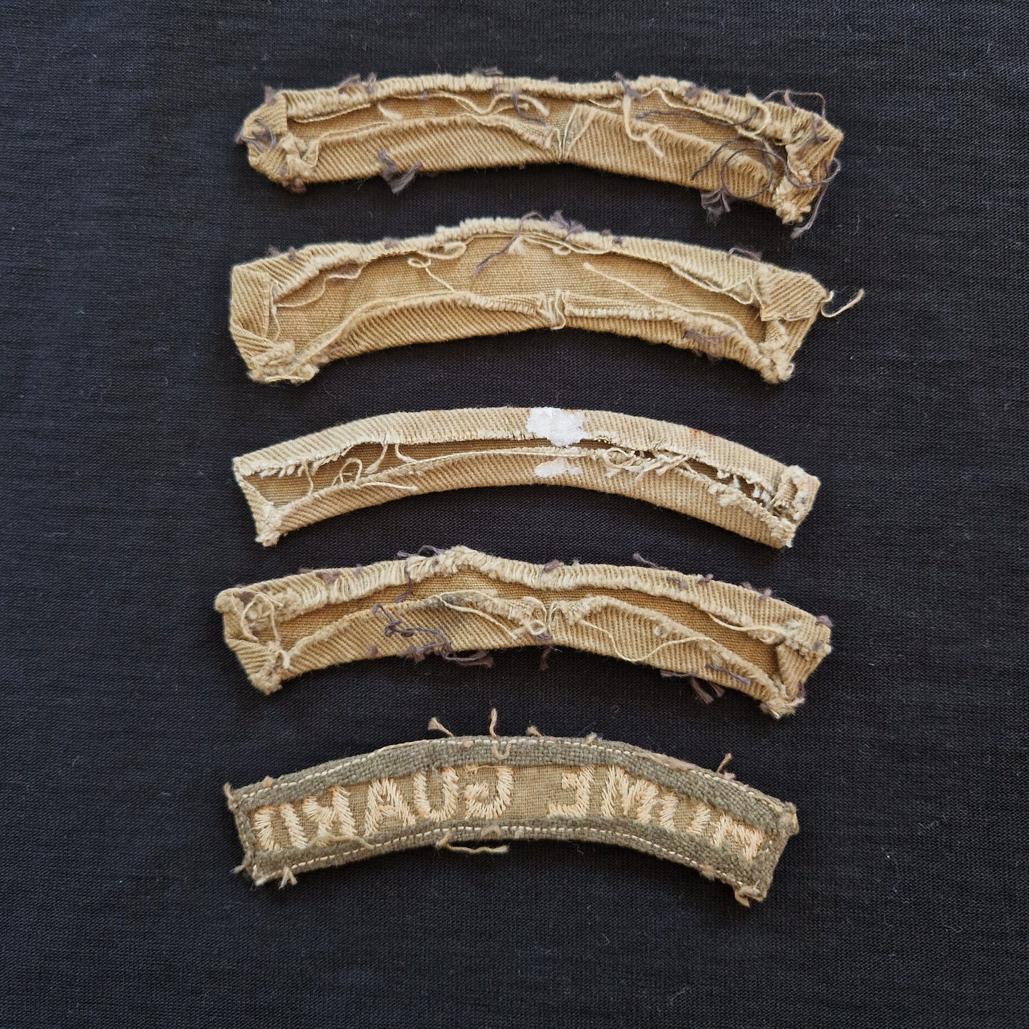 WW2 Home Guard Printed and Woven Cloth Shoulder Titles (x5)