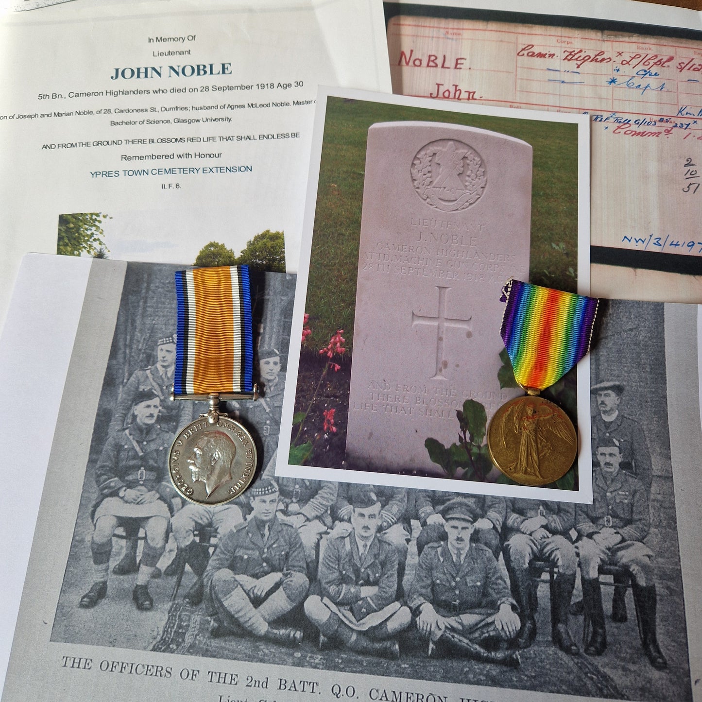 Cameron Highlanders - x2 Officers (Brothers) - British War Medal & Victory Medal - one KIA 1918 Ypres - From Dumfries