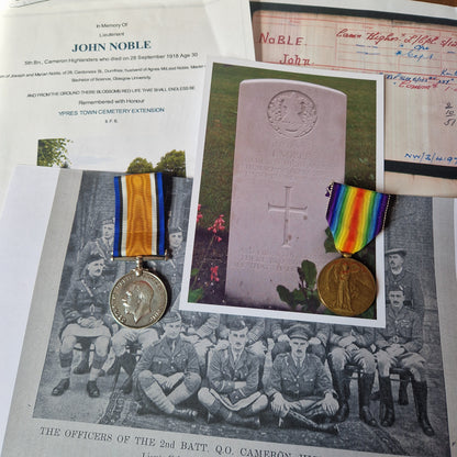 Cameron Highlanders - x2 Officers (Brothers) - British War Medal & Victory Medal - one KIA 1918 Ypres - From Dumfries