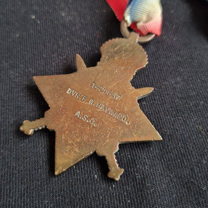 Army Service Corps Heavy Transport 19 Corps - Wounded in Action 1918 - WW1 1914 Mons Star Medal Trio - London