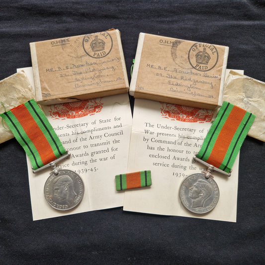 Father & Son - Boxed WW2 British Defence Medals - Warwick TA - Erdington Birmingham