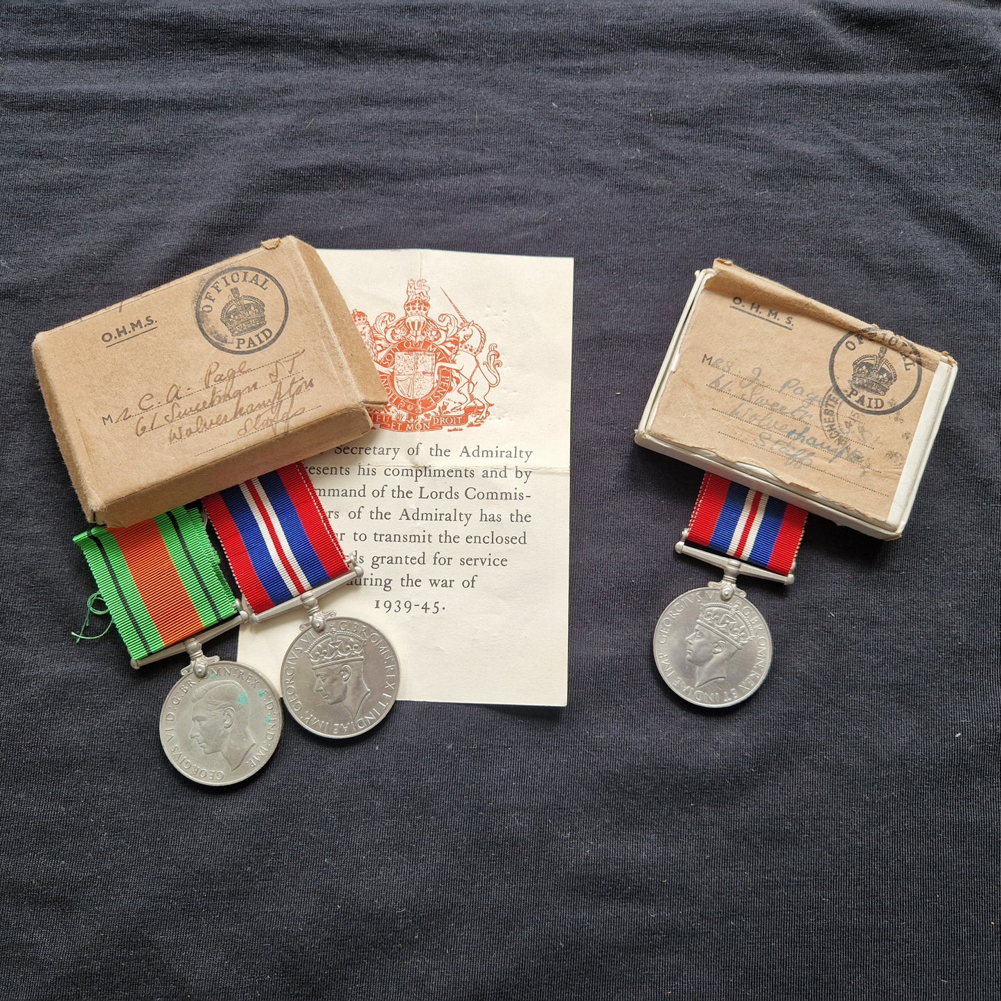 Husband & Wife - Boxed WW2 British Medals - Royal Navy & ATS - Wolverhampton