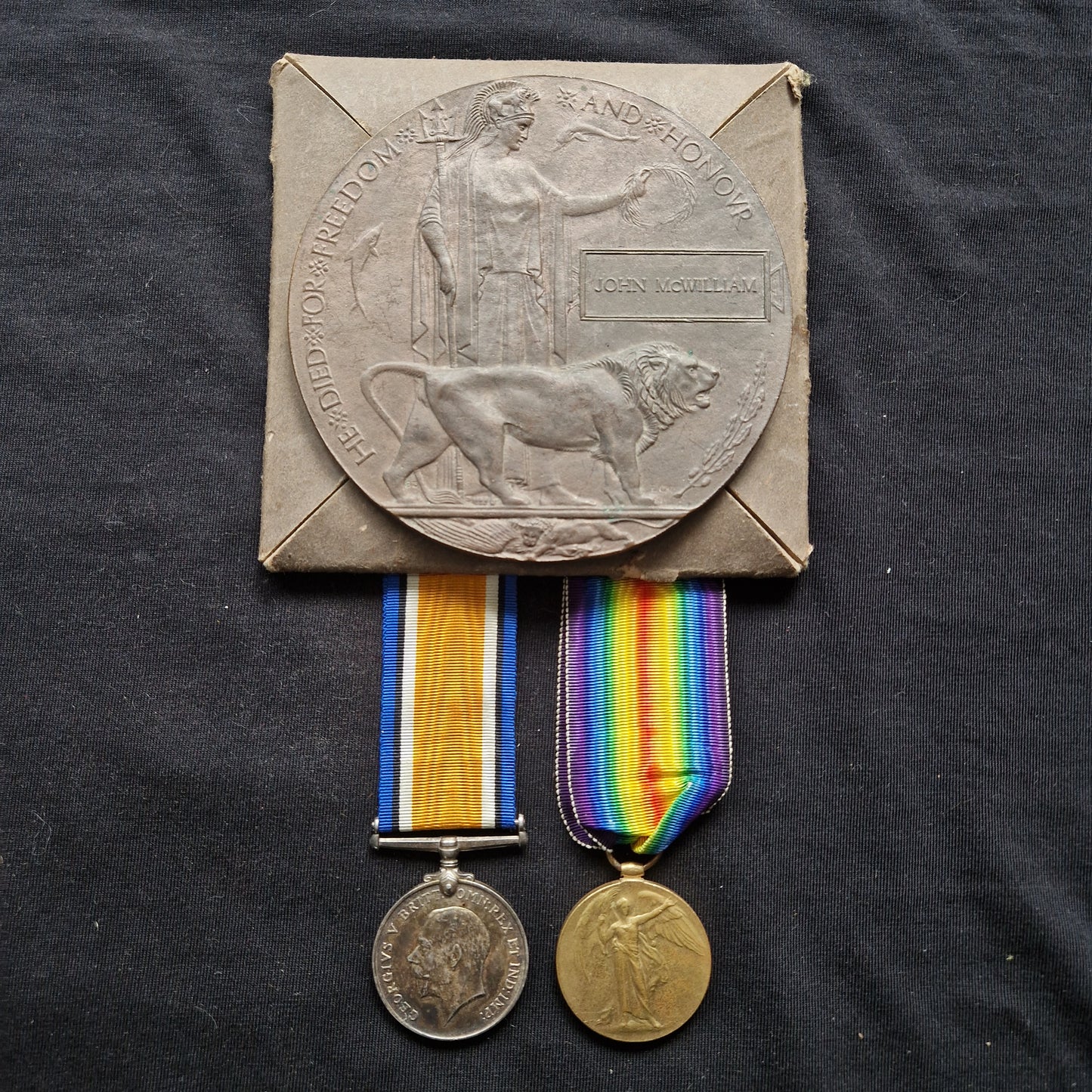 Black Watch (Royal Highlanders) - Killed in Action March 1918 - WW1 Medal Pair Memorial Plaque - From Pitcapel, Aberdeenshire