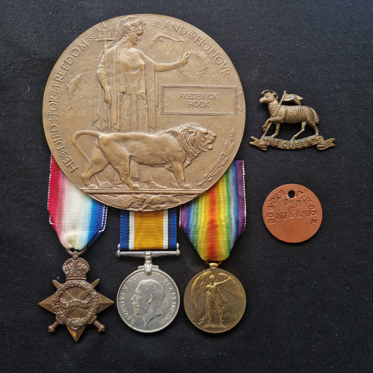Queen's Royal West Surrey Regiment - Died of Wounds 1918 - WW1 Medal Trio & Memorial Plaque - From Godalming, Surrey