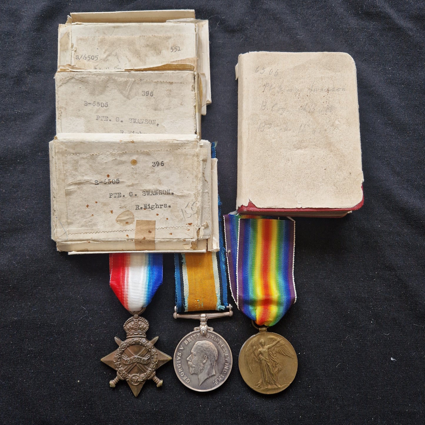 Black Watch (Royal Highlanders) - WW1 Medal Trio and Soldier's Pocket Bible