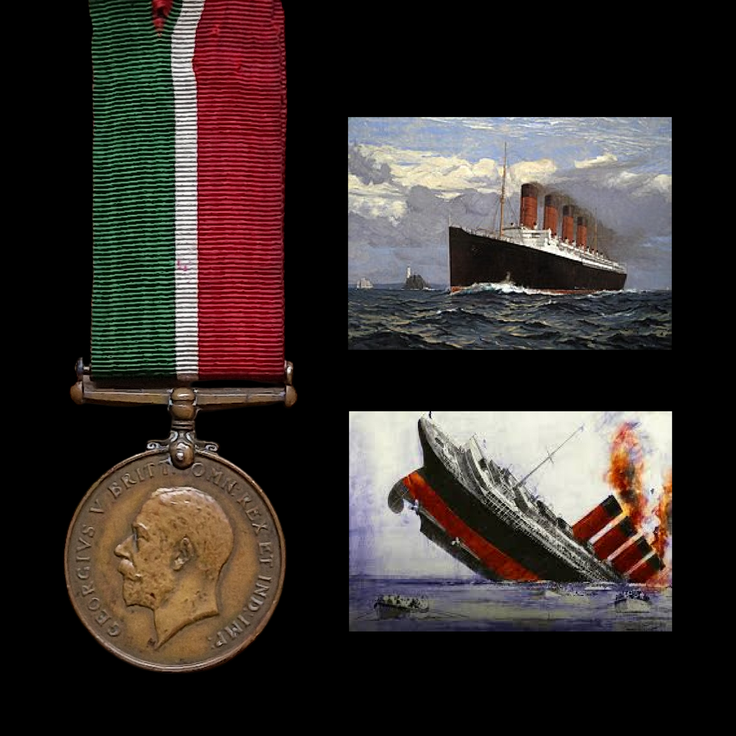 Lusitania Casualty Died 7th May 1915 WW1 Mercantile Marine Medal Fireman French from Liverpool
