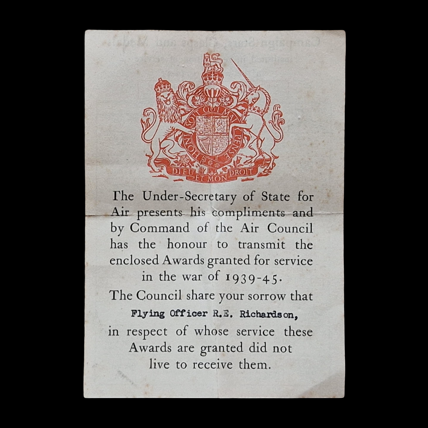 Royal Air Force RAF KIA France 1944 Lancaster Bomber WW2 Casualty Medal Group