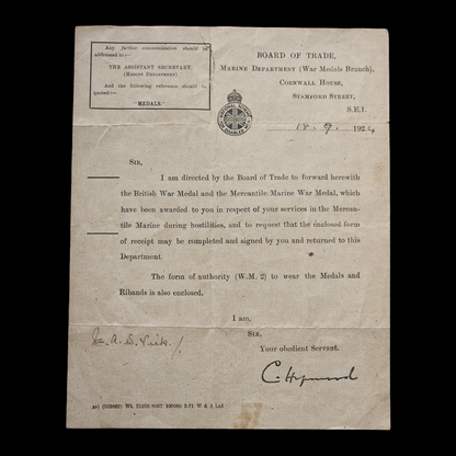 Mercantile Marine WW1 British Medal Pair VICK Chief Steward Southampton Jersey