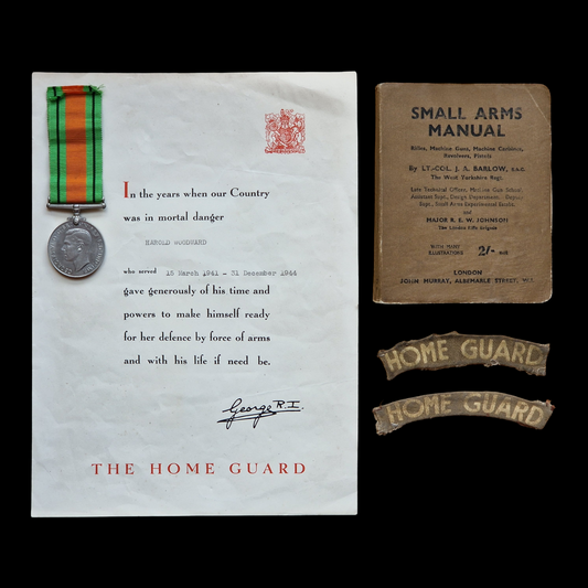 WW2 Home Guard British Defence Medal Certificate Shoulder Title Home Front