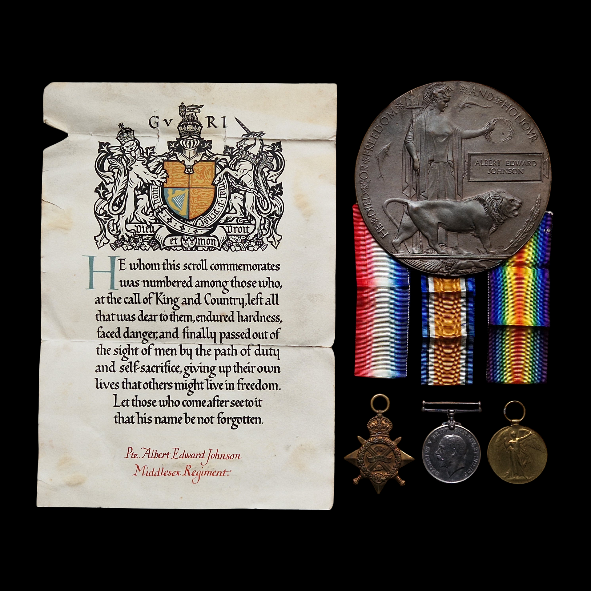 Middlesex Regiment KIA Loos 1915 WW1 1914 Mons Medal Trio Memorial