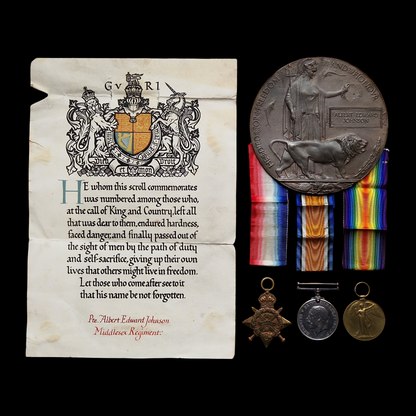 Middlesex Regiment KIA Loos 1915 WW1 1914 Mons Medal Trio Memorial Plaque Scroll