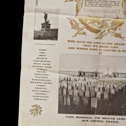 Middlesex Regiment KIA Loos 1915 WW1 1914 Mons Medal Trio Memorial Plaque Scroll