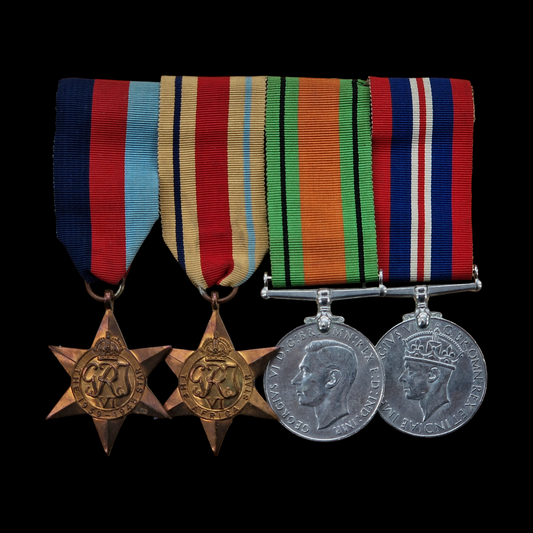 WW2 British Medal Group 1939–45 Star, Africa Star, Defence & War Medals, Mounted as Worn