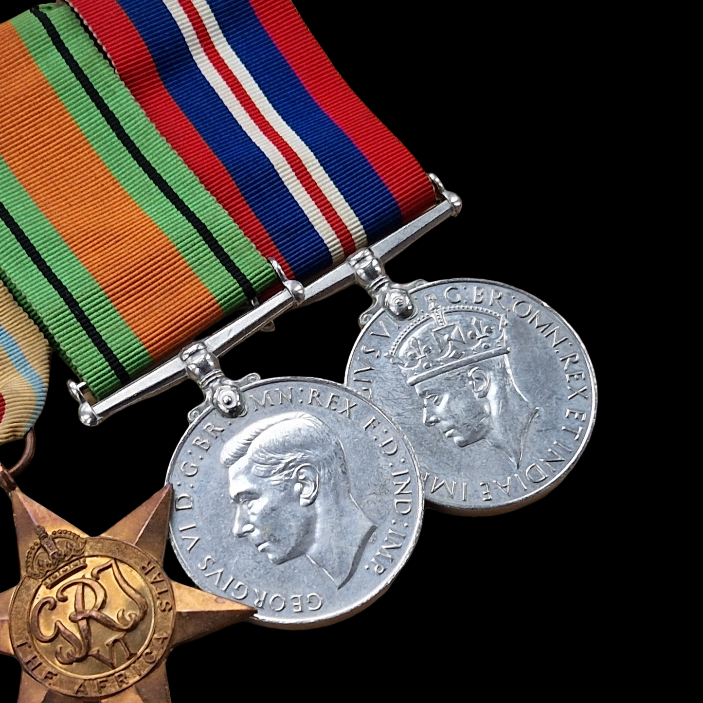 WW2 British Medal Group 1939–45 Star, Africa Star, Defence & War Medals, Mounted as Worn