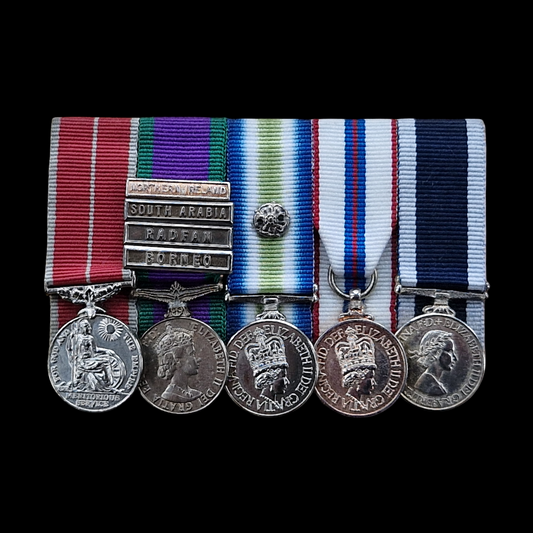 British Miniature Medal Group of Five – BEM, General Service Medal (4 Clasps), South Atlantic Medal (rosette), Silver Jubilee 1977, Royal Navy LSGC