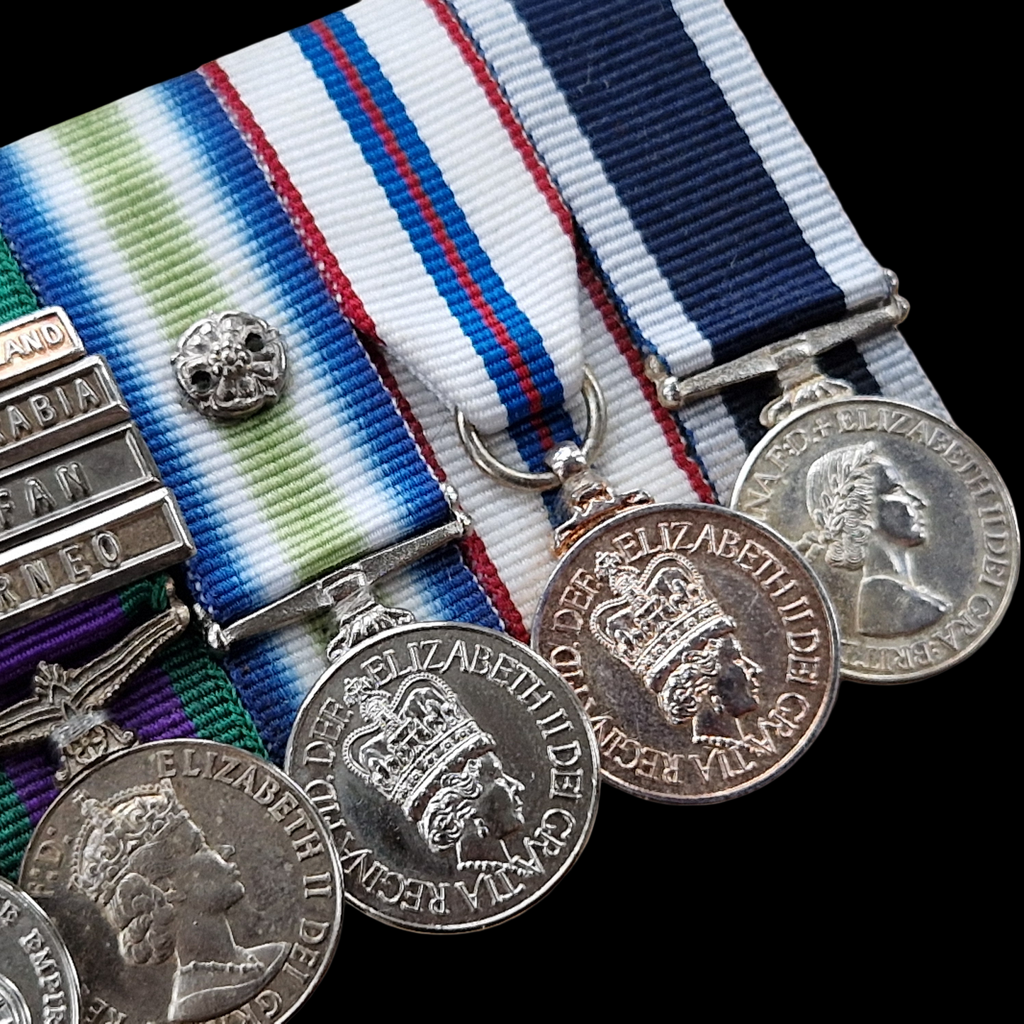 British Miniature Medal Group of Five – BEM, General Service Medal (4 Clasps), South Atlantic Medal (rosette), Silver Jubilee 1977, Royal Navy LSGC