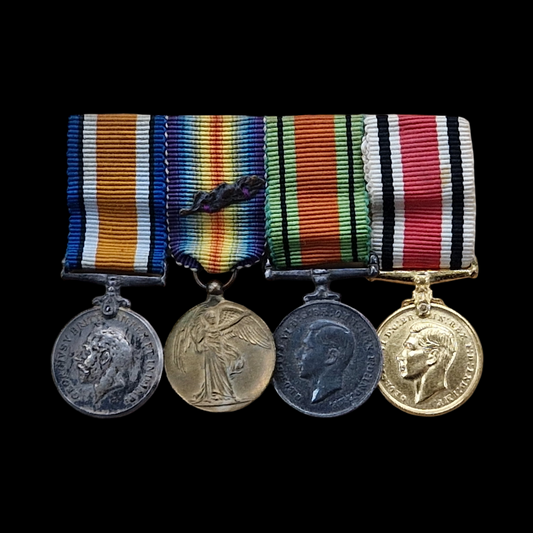 WW1 British Miniature Medal Group - British War Medal, Victory with MiD Oakleaf, Defence, & Special Constabulary Long Service Medal
