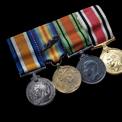 WW1 British Miniature Medal Group - British War Medal, Victory with MiD Oakleaf, Defence, & Special Constabulary Long Service Medal