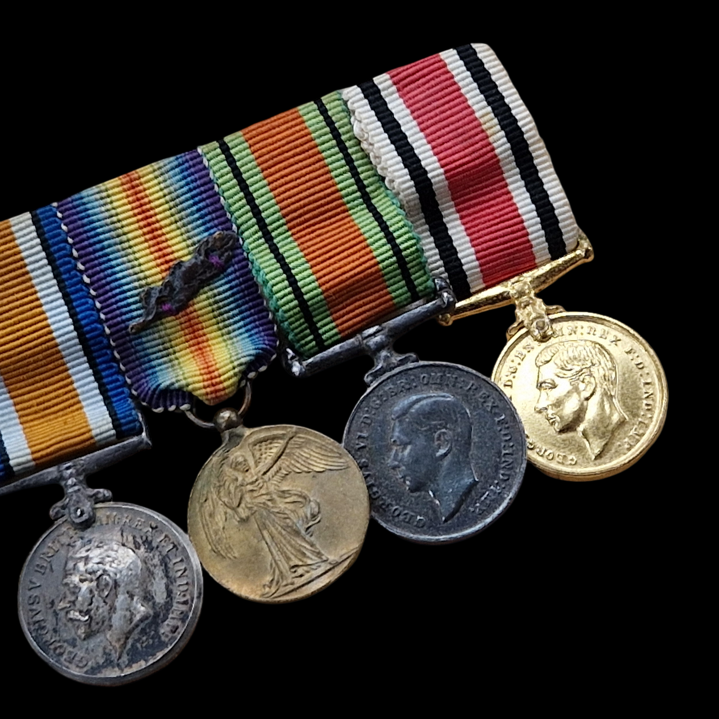 WW1 British Miniature Medal Group - British War Medal, Victory with MiD Oakleaf, Defence, & Special Constabulary Long Service Medal