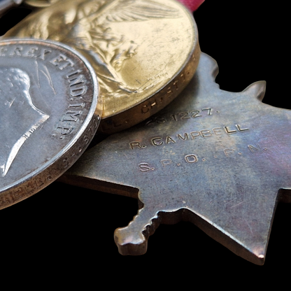 Royal Navy WW1 Trio  EVII Long Service Good Conduct Medal HMS Liverpool Monarch Greenwich Blenheim etc.