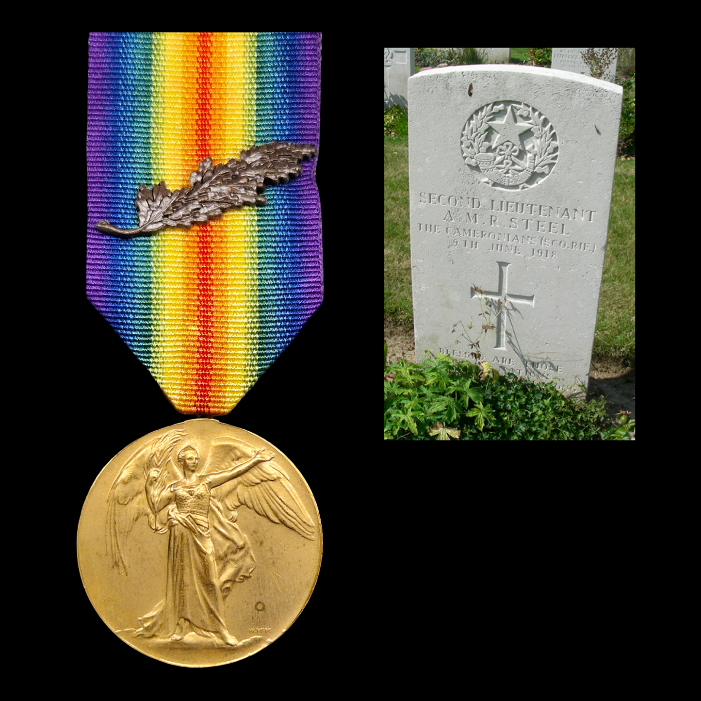 Cameronians Scottish Rifles Officer KIA 1918 MID WW1 Victory Medal from Glasgow