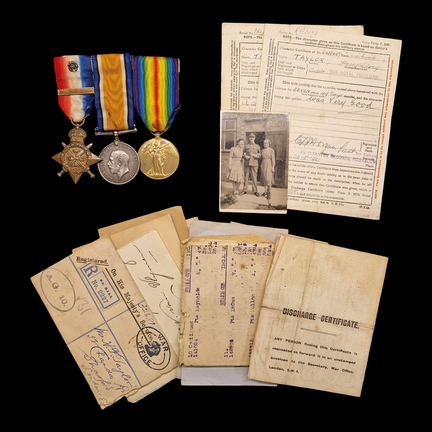 Border Regiment - x3 Wounded in Action 1914, 1916, 1917 - WW1 1914 Medal Trio from London