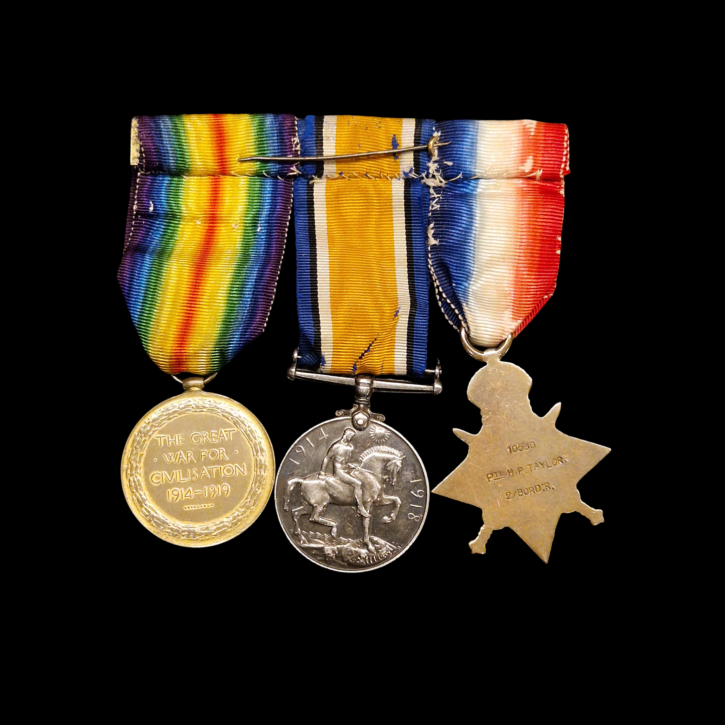 Border Regiment - x3 Wounded in Action 1914, 1916, 1917 - WW1 1914 Medal Trio from London
