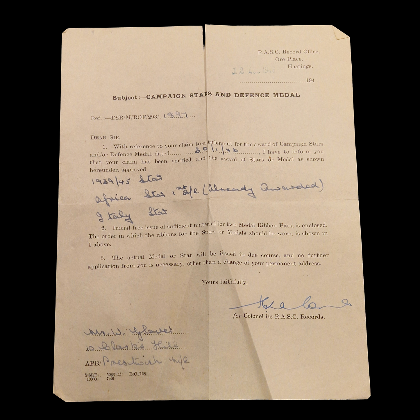 Mentioned in Despatched MID WW2 Medal Group North Africa Royal Army Service Corps RASC from Manchester