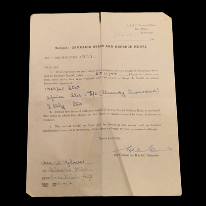 Mentioned in Despatched MID WW2 Medal Group North Africa Royal Army Service Corps RASC from Manchester