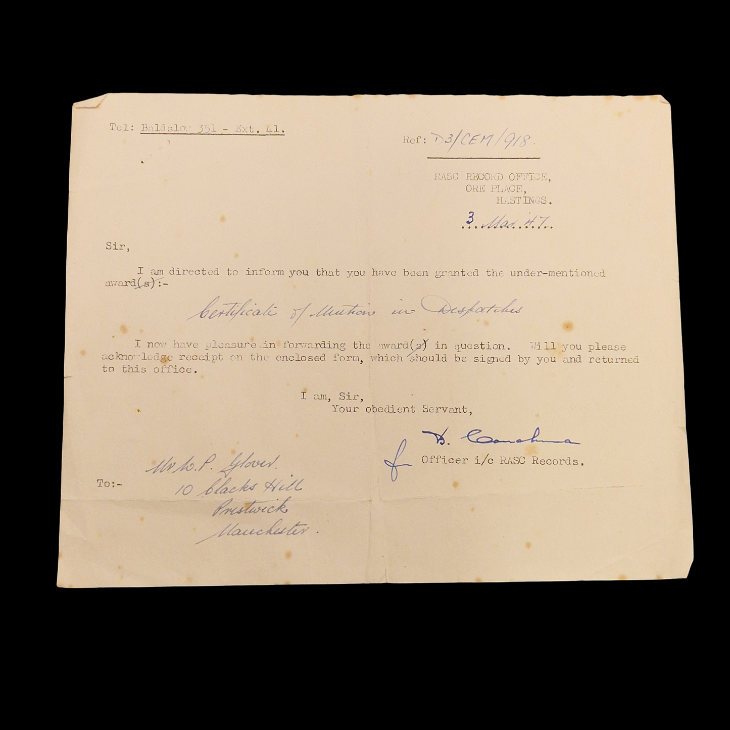 Mentioned in Despatched MID WW2 Medal Group North Africa Royal Army Service Corps RASC from Manchester