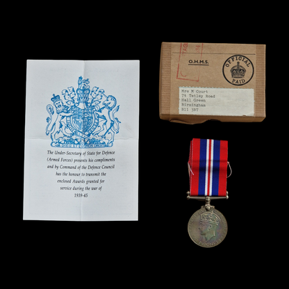 WW2 British War Medal 1939–45 to a Woman - Mrs Court, Hall Green, Birmingham