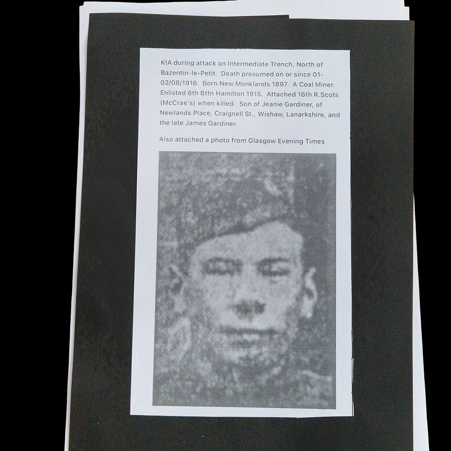 Cameronians Scottish Rifles KIA Somme 1916 WW1 British War Medal BWM Hamilton