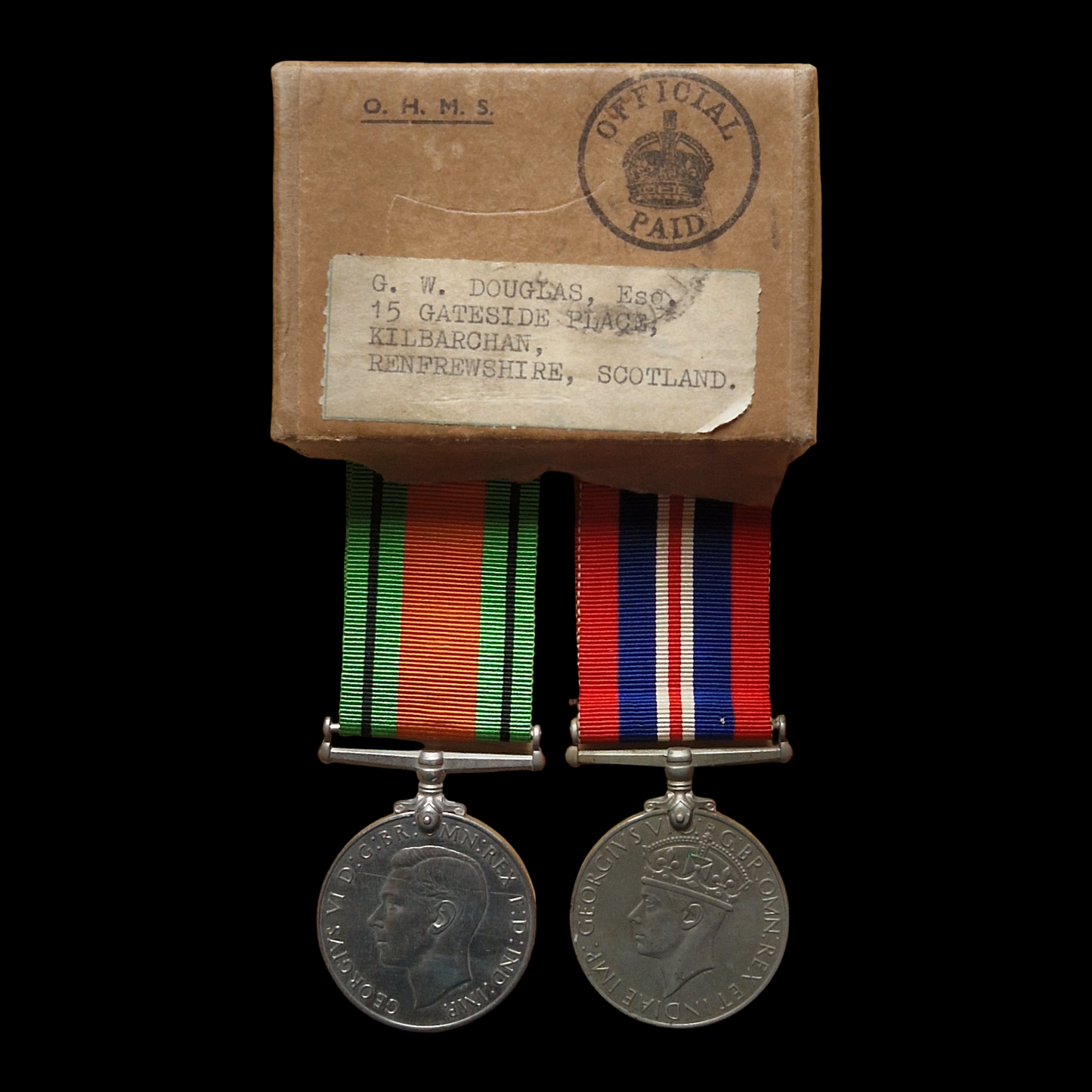 Royal Air Force WW2 Group Defence War Medals Douglas Kilbarchan, Renfrewshire